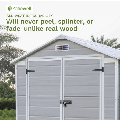 Patiowell 6x4 FT Resin Outdoor Storage Shed with Floor, Plastic Storage Shed with Lockable Door, Outside Shed Perfect to Store Patio Furniture, GardenTools Bike Accessories, Lawn Mower, Light Gray