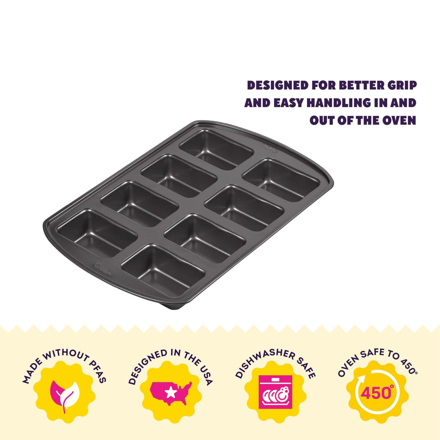 Wilton Gold Non-Stick Bakeware Mini Loaf - Baking Pan for Mini Banana Breads, Cakes & More - Made Without PFAS - Offers Even Heat Distribution & Hassle-Free Cleaning - 15 x 10 x 1.6 Inch, 8 Cavity