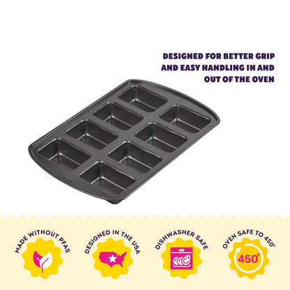 Wilton Gold Non-Stick Bakeware Mini Loaf - Baking Pan for Mini Banana Breads, Cakes & More - Made Without PFAS - Offers Even Heat Distribution & Hassle-Free Cleaning - 15 x 10 x 1.6 Inch, 8 Cavity