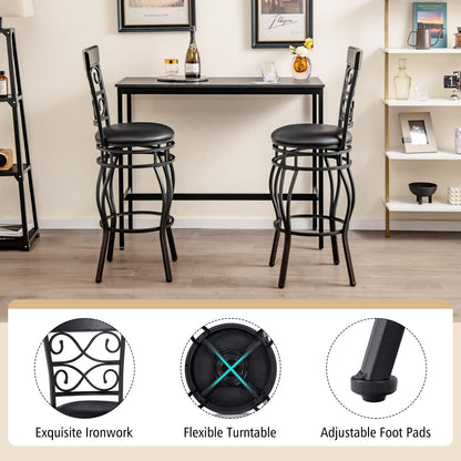COSTWAY Bar Stools Set of 4, 360 Degree Swivel, 30" Bar Height Bar stools, with Leather Padded Seat Bistro Metal Vintage Chairs with Back for Kitchen Island, Pub (Set of 4)