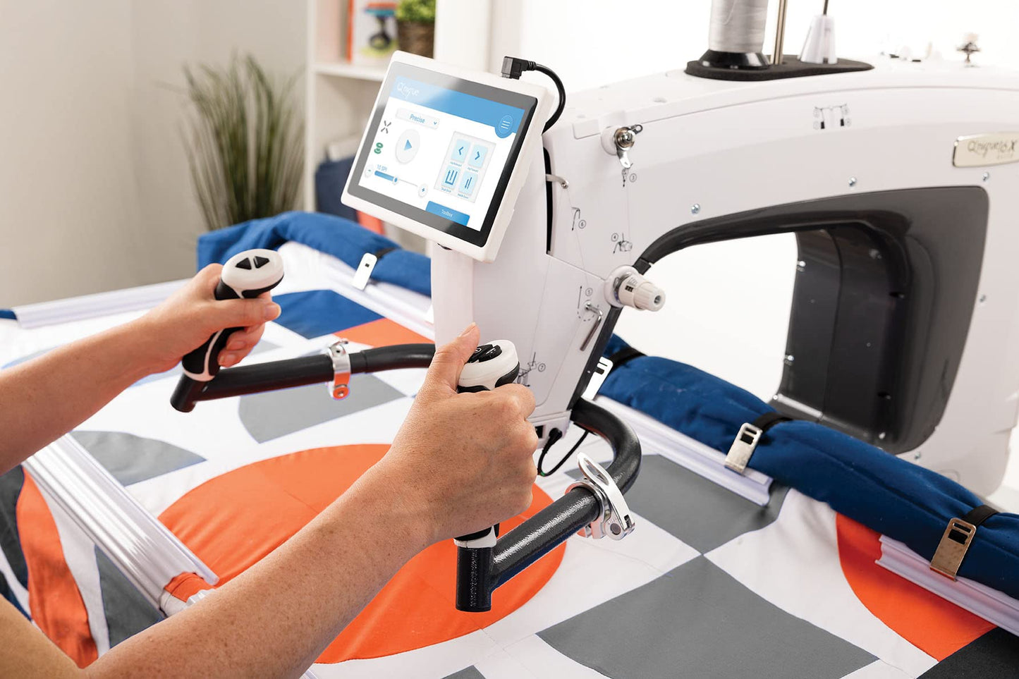 Q'nique 16X Elite Longarm Quilting Machine with Cutie Tabletop Quilting Frame | Free Motion Quilting Setup for Home Quilters and Crafters | The Grace Company