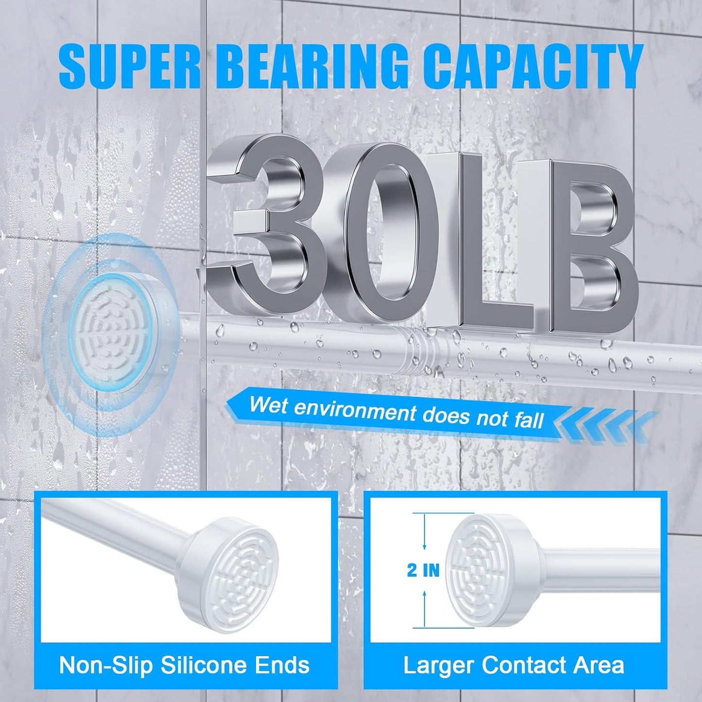 TEECK Adjustable Spring Tension Shower Curtain Rod, 27-76 inch, Never Rust Anti-Slip for Bathroom, Easy to Use, White