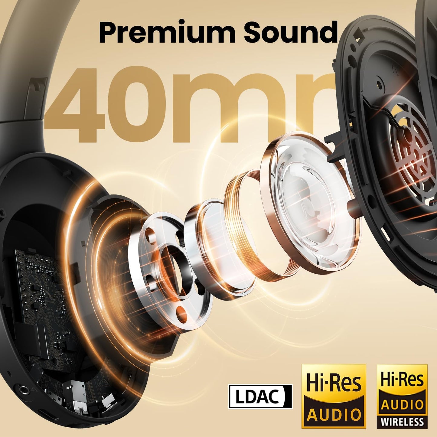 HAYLOU S30 Pro Noise Cancelling Bluetooth Headphones, LDAC Hi-Res Audio, 5 HD Mics Call, 80H Playtime, Custom EQ via App, Bluetooth 5.4 Multipoint Connect, Wireless Headphones Over Ear