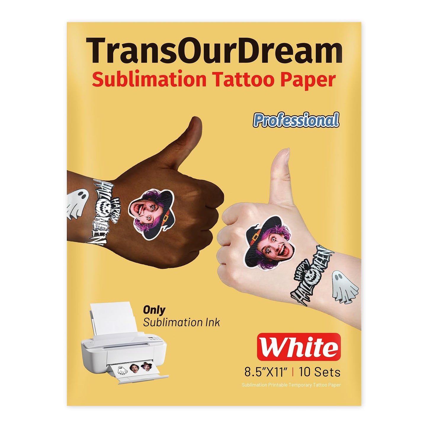 TransOurDream Sublimation Sticker Paper for skin - 10Sets White sublimation Tattoo Paper, 30 Sheets (10 Transfer+10 Tattoo+10 Film) 8.5"x11", Sublimation Blanks DIY Custom Temporary Tattoos