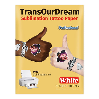 TransOurDream Sublimation Sticker Paper for skin - 10Sets White sublimation Tattoo Paper, 30 Sheets (10 Transfer+10 Tattoo+10 Film) 8.5"x11", Sublimation Blanks DIY Custom Temporary Tattoos