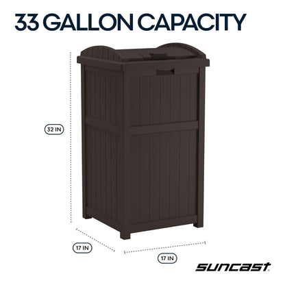 Suncast 33 Gallon Durable resin Hideaway Outdoor Garbage Can with Secure Lid and Wicker Design for Home Backyards, Decks, or Patios, Java Brown