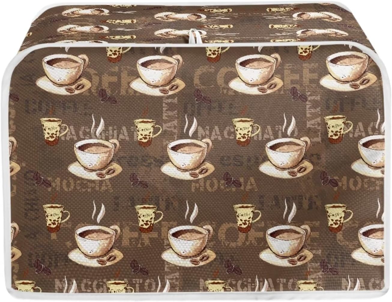 Coffee Design 4 Slice Toaster Dust Covers, Long Slot Decorative Lotus Print, Stain Resistant Appliance Cover