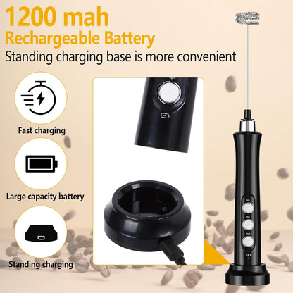 FITNATE Rechargeable Milk Frother with Stand, Handheld Drink Mixer with 3 Stainless Whisks for Coffee & Latte