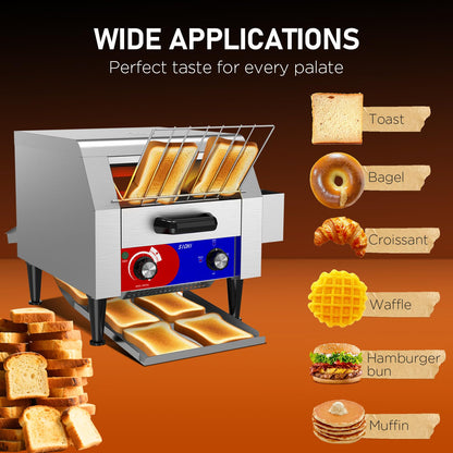 HTTSICHI Commercial Conveyor Toaster w/ 2 Slice Wide Slot, 300 Slice/hour Commercial Toaster w/ 10.1’’ Wide and 3‘’ Opening, Industrial Kitchen Cooking bagel w/Stainless Steel and Heavy Duty