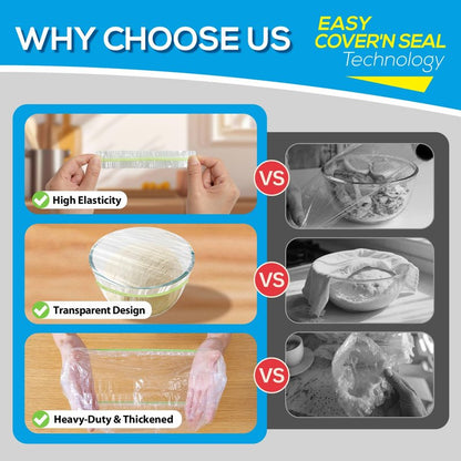 200PCS 10Inch Bowl Covers Reusable, Food Cover Dish Covers, Elastic Stretch Food Storage Lids, BPA-Free Plastic Wrap for Sourdough Proofing Meal Prep Fresh Keeping