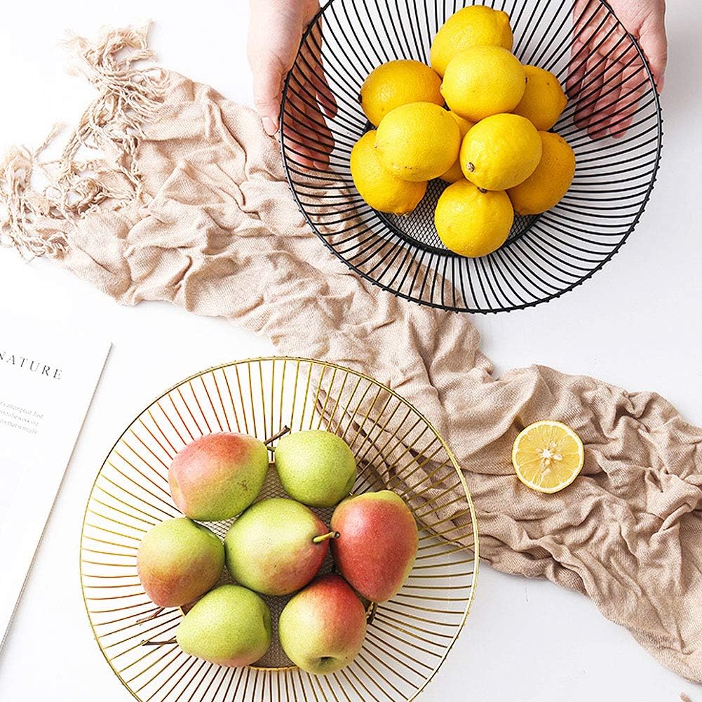 Wire Fruit Basket, Kitchen Fruit Bowl Stand, Metal Fruit Bowls for Counters (Black, Round)