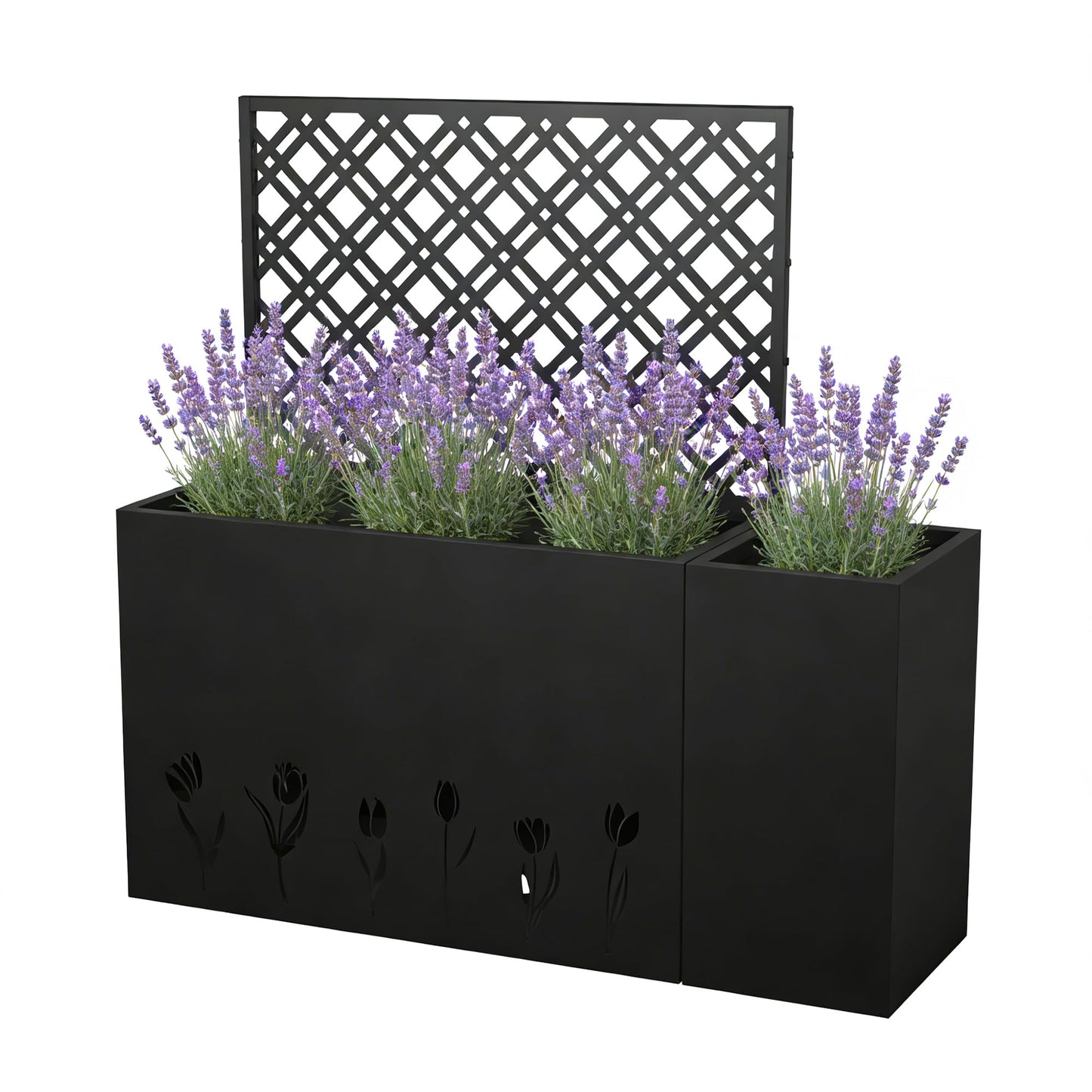 Pasirou 2-Piece Metal Planter Box with Trellis- 23.6in Depth Raised Garden Bed for Outdoor Indoor Use, Galvanized Steel Flower Planter with Drainage Holes