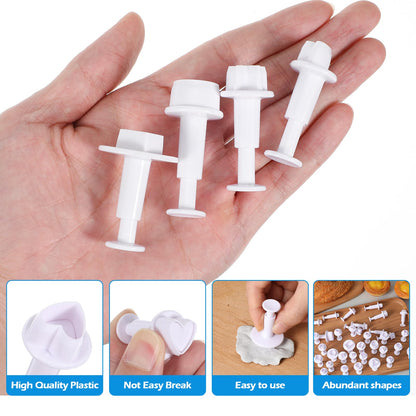 35PCS Mini Cookie Cutters Set, Fondant Cake Cookie Plunger Cutter, Plastic Biscuit Plunger, Geometric Shape Fondant Decorating Mold (Heart/Star/Circle/Square/Diamond/Triangle/Hexagon/Rectangle/Oval)