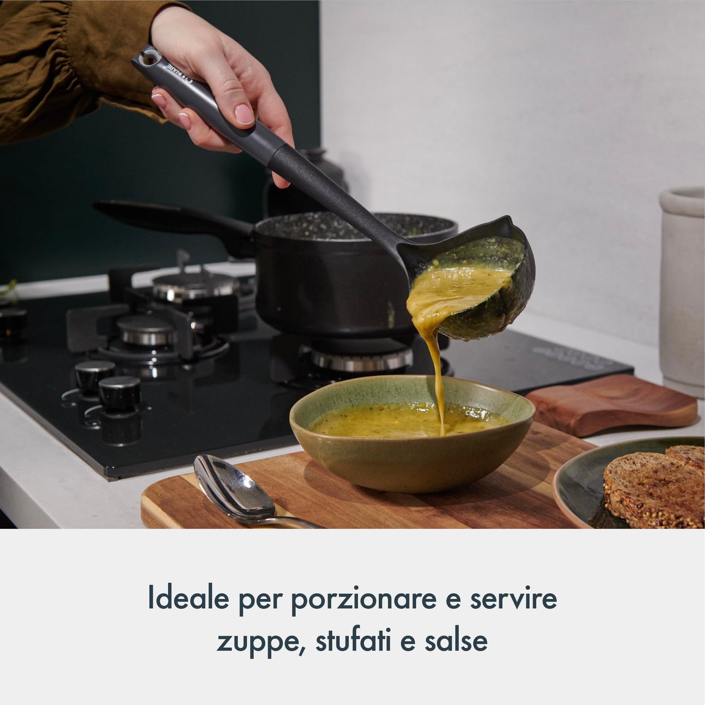Culinare Soup Ladle with Dual Pouring Spouts & Herb Stripper – Heat-Resistant, Non-Stick Safe Serving Spoon for Soups, Stews & Sauces – Ergonomic Handle, Dishwasher Safe, Easy Storage