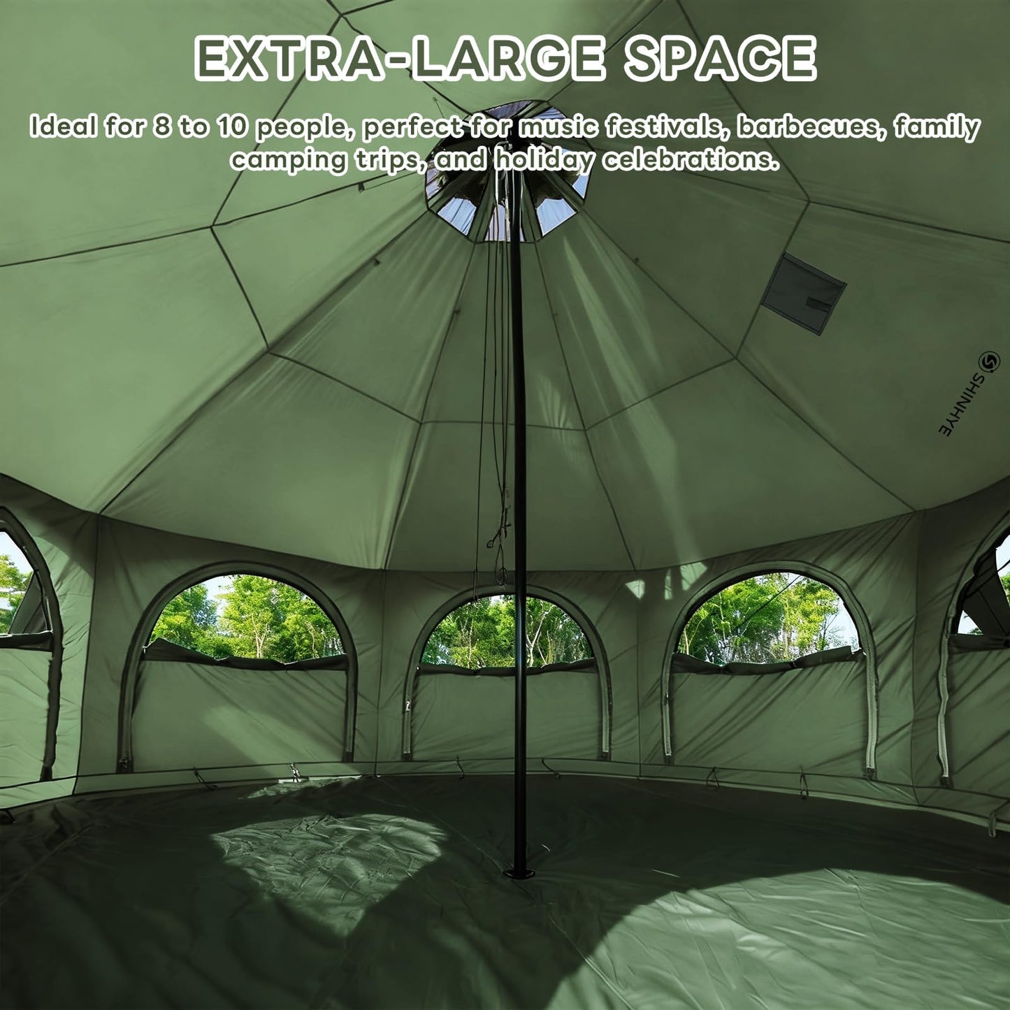 ShinHye 16.4ft Bell Tent for Glamping & Camping – Waterproof Canvas with Stove Jack, Removable Floor & 8 Mesh Windows (Fits 6-8 People)