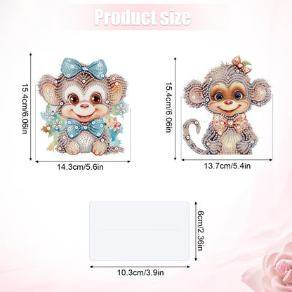 antor 2 Pack Monkey Diamond Painting Tabletop Kit - Cute 5D DIY Diamond Art Tabletop Ornaments, Special Gem Rhinestone Mosaic Craft for Adults, Home Office Décor, Gift for Craft Lovers