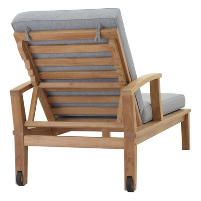 Modway EEI-1151-NAT-GRY-SET Marina Premium Grade A Teak Wood Outdoor Patio Chaise Lounge Chair, Natural Gray