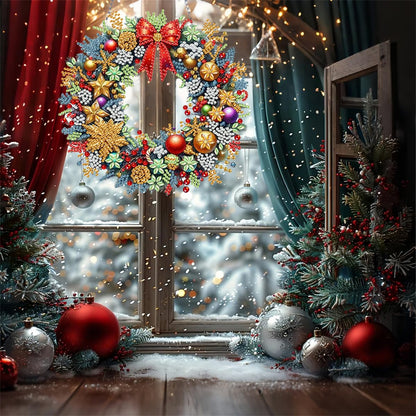 Morudeor Christmas Hanging Diamond Art Kits for Adults, DIY Winter Holiday Xmas Special Shape Rhinestone Gem Craft, Christmas Wreath Acrylic Diamond Hanging Pendant Ornament Kits for Home Decor