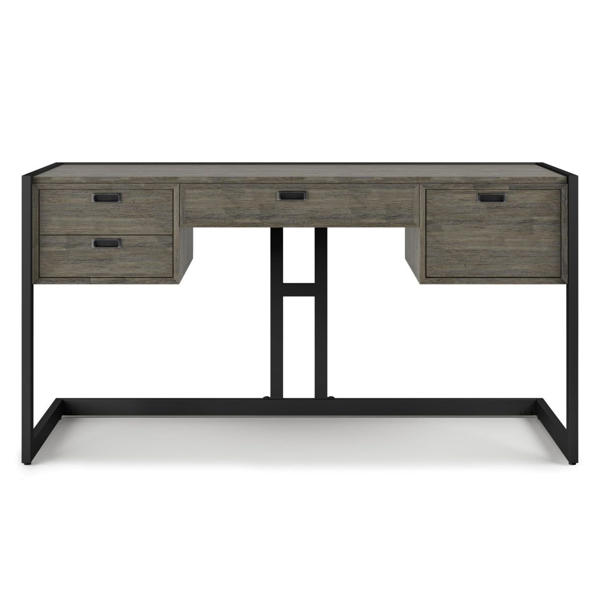 SIMPLIHOME Hampden SOLID ACACIA WOOD Modern Industrial 60 Inch Wide Desk in Weathered Grey, For the Office Desk, Writing Table, Workstation and Study Table
