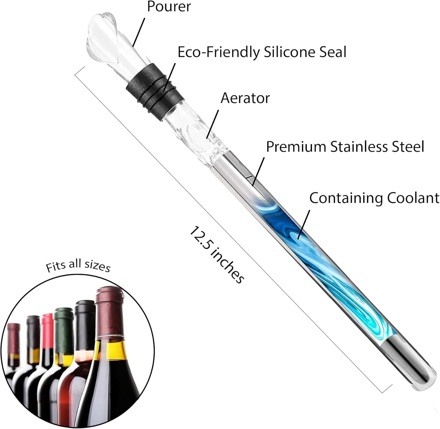 Wine Chiller Stick, Stainless Steel Wine Bottle Cooler with Aerator and Pourer