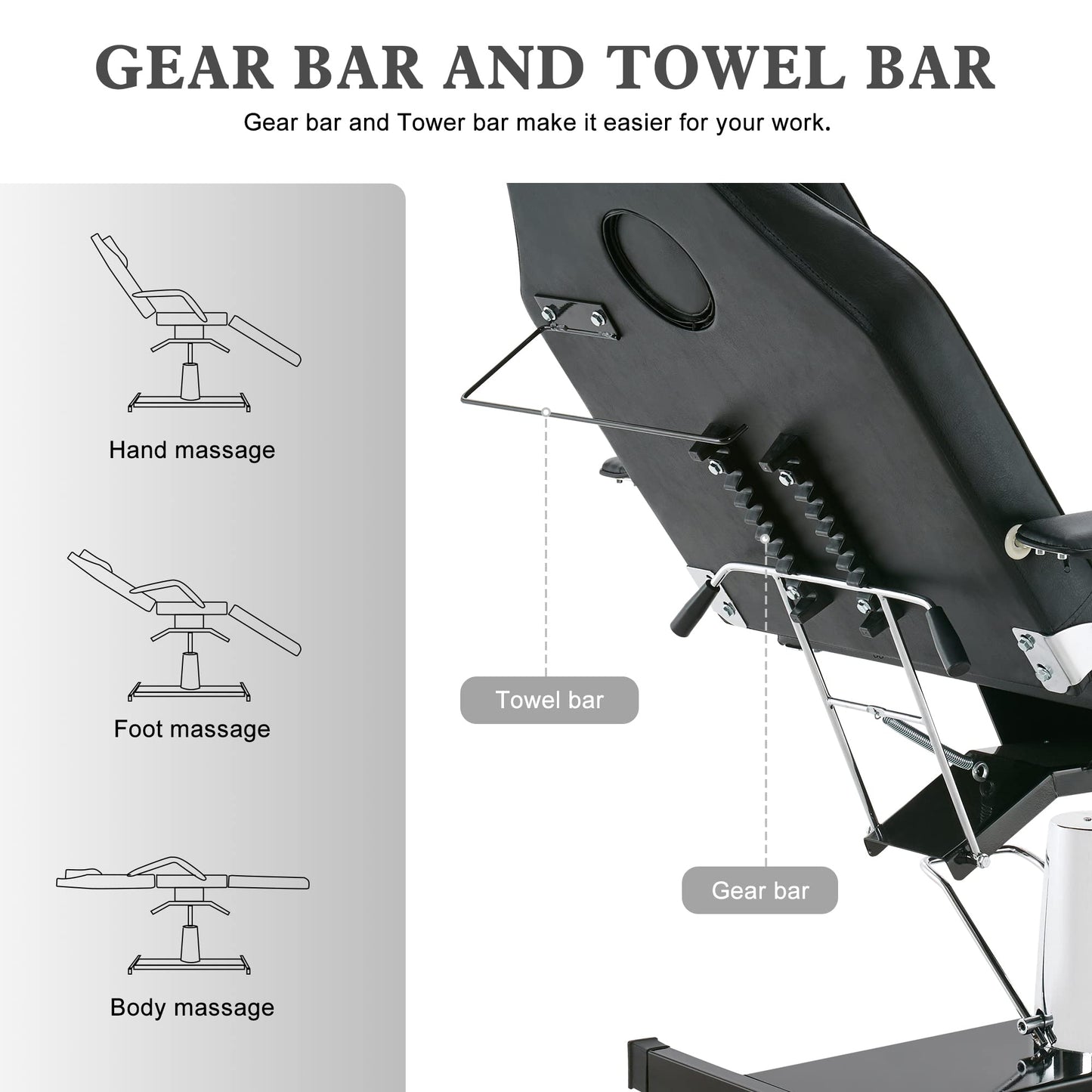 BarberPub Hydraulic Massage Bed Height Adjustable Tattoo SPA Chair Multi-Functional Facial Table Beauty Equipment for Salon 2753 (Black) (Black)