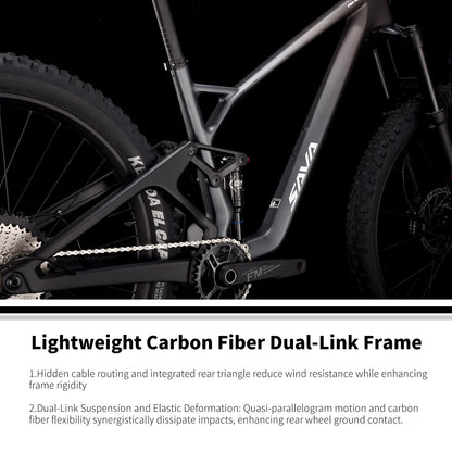 SAVADECK Carbon Fiber Soft Tail Mountain Bike All Terrain Suspension Off-Road Fox Front Fork and Adult Racing, Firepower Orange-M6100-12 Speed (Green, 29 * 19)