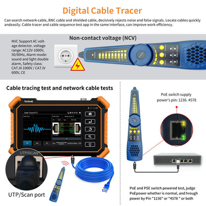 Rsrteng CCTV Tester,IPC-1910C Plus with Cable Tracer 8MP AHD CVI TVI CVBS IP Camera Test 8K HD Display Video Monitor 4 inch IPS Touch Screen IPC Tester Support POE PTZ RS485 Replace 1800ADH