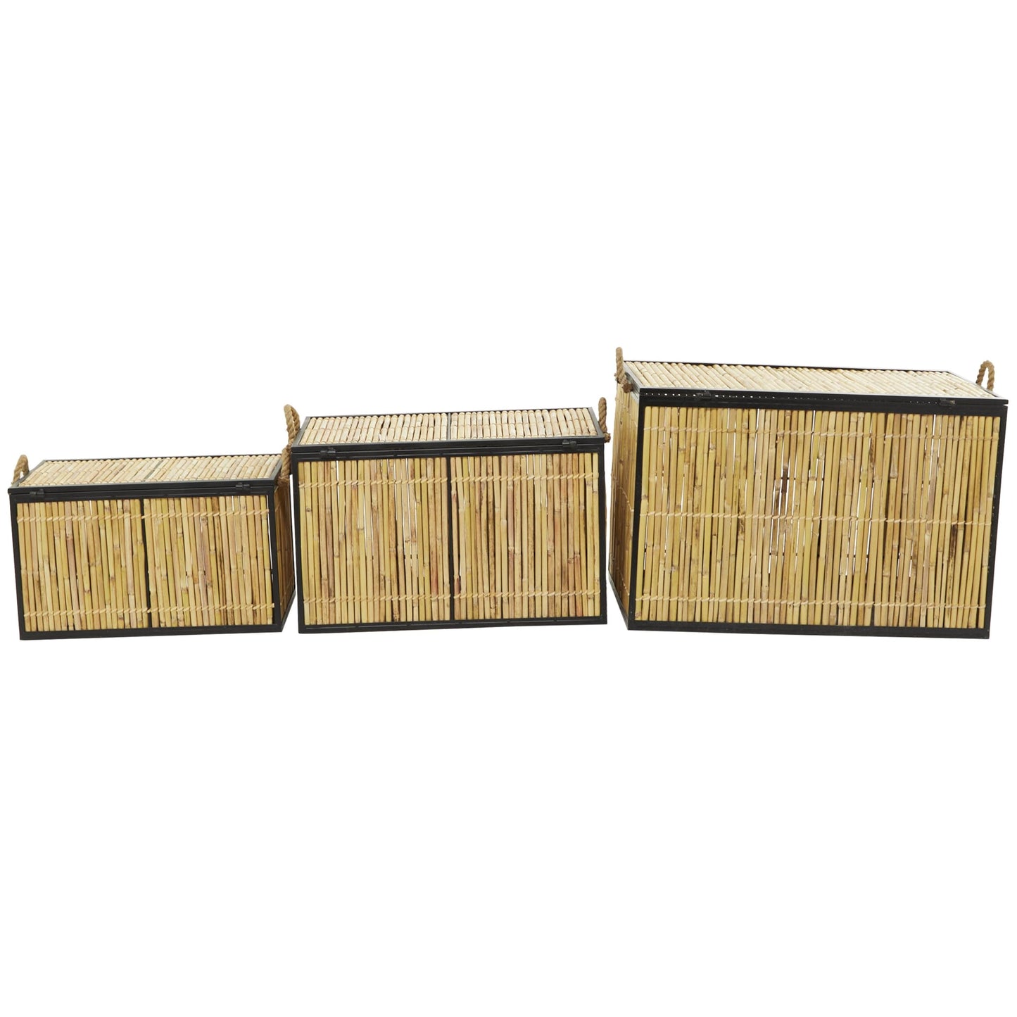 Deco 79 Rattan Handmade Decorative Trunk Nesting Decorative Large Boxes, Set of 3 Storage Trunks 25", 21", 18"W, Light Brown
