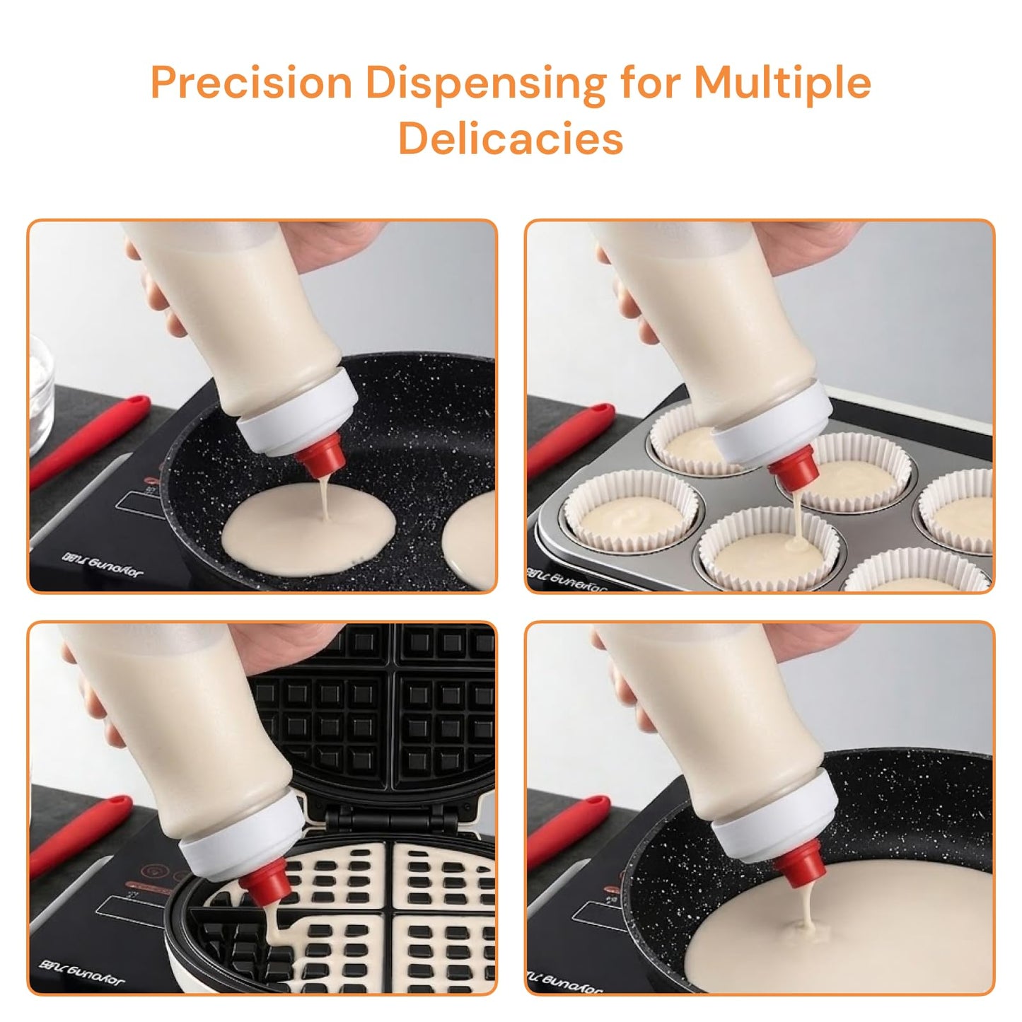 One Pack Pancake Batter Dispenser with BlenderBall and Wire Whisk, 33 Oz Silicone Squeeze Pancake Mix Dispenser, Kitchen Pancake Batter Dispenser Bottle for Waffle Cupcakes Muffins Crepes Qatayef