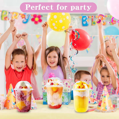 Kosotody 50 Pack 16oz Clear Plastic Parfait Cups with Dome Lids (No Hole) and Sporks Disposable Fruit Cups for Dessert,Yogurt,Pudding,Snacks,Fruits,Bakeries,Ice Cream
