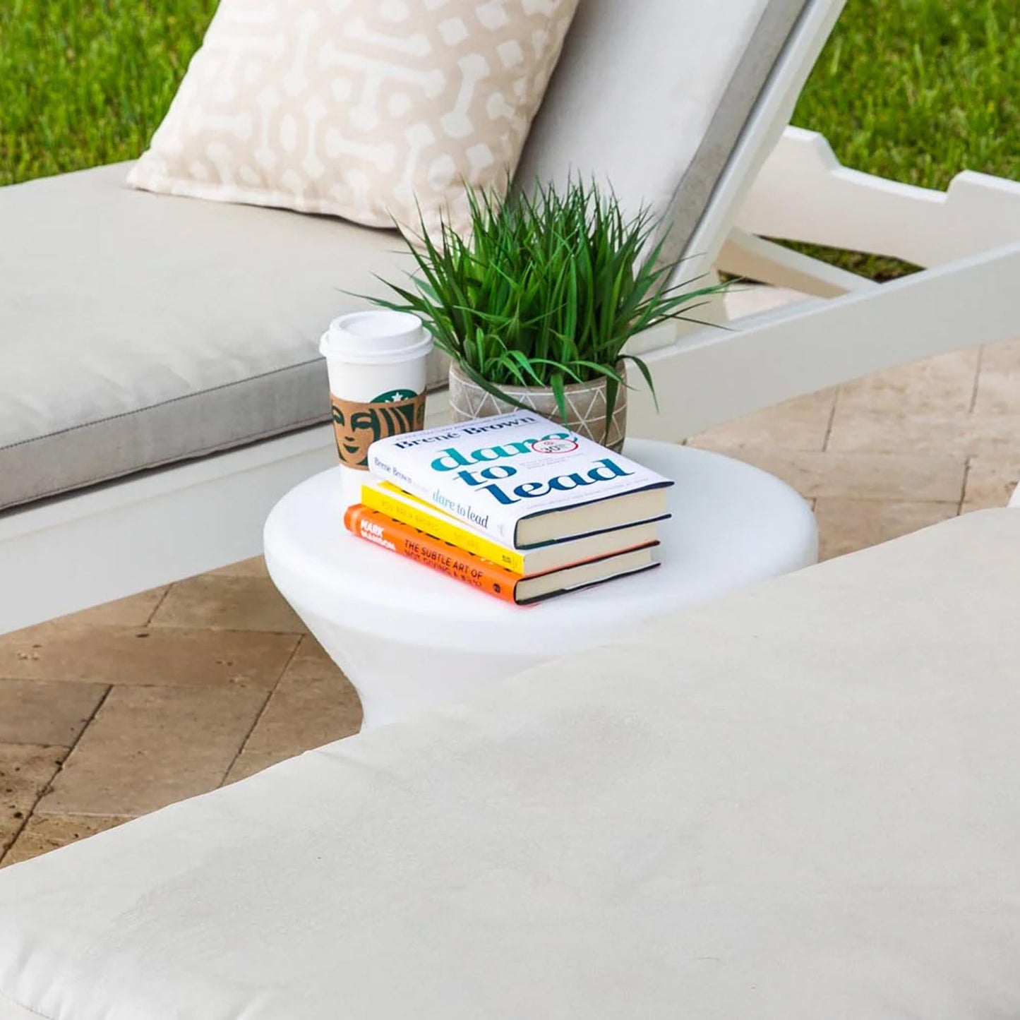 Ledge Lounger Signature Side Table - for Pool Ledges up to 10" inches deep - Indoor -Outdoor All Weather Table for Porch, Patio, Garden, Backyard, Pool and Beach (White)
