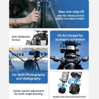 YC Onion Tako T23 Carbon Fiber Tripod with 44mm Ball Head, 3/8" Top Thread, 360° Rotation, 3 Leg Sections, One Flip Quick Release, Travel Tripod Stand for DSLR Cameras,Camcorders (Max Load 22lb)