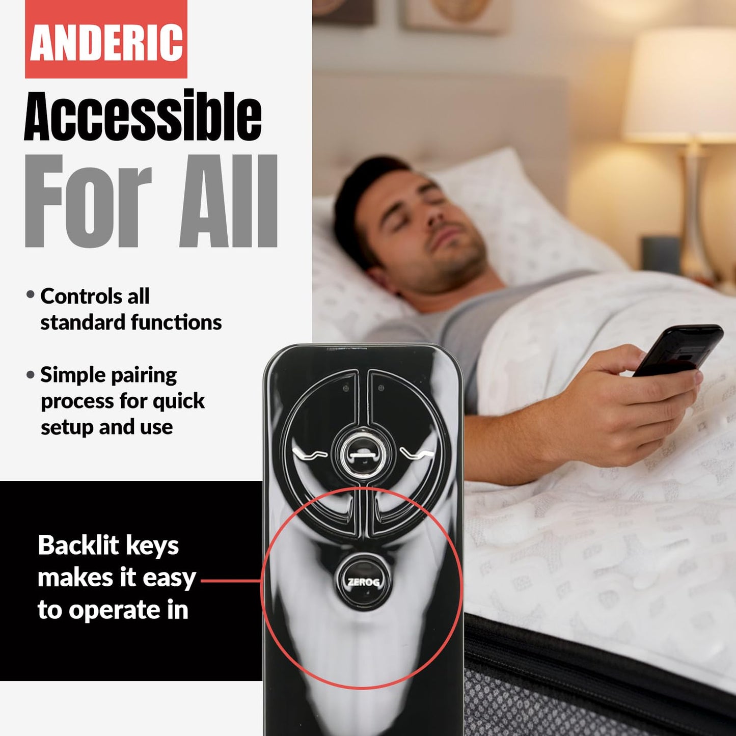 ANDERIC RF399A / RF368B for Sealy Ease Adjustable Bed Base Frames Remote Control | Works Sealy Ease Ergo 2.0, Ease 3.0, Ease 4.0 | Serta Motion Essentials 3rd Gen | Beautyrest SmartMotion Base 1.0