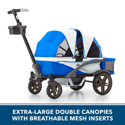 Gladly Family Anthem4 Quad All-Terrain Wagon Stroller with Easy Push and Pull, Removable XL Canopies, and Sturdy, Safe Folding for Storage and Transport, Electric Silver