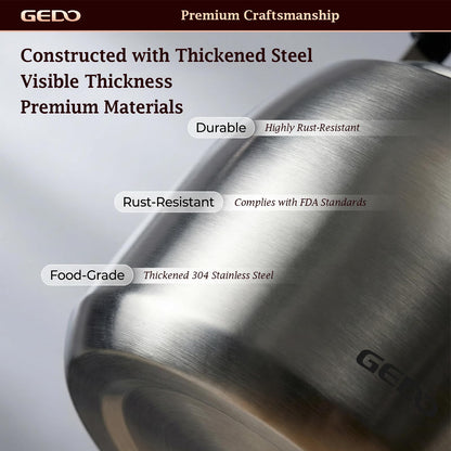GEDO Stainless Steel Whistling Tea Kettle, 304 Food Grade, Large Capacity, Stovetop Kettle for Gas Stove and Induction Cooktop (4L/4.22QT)
