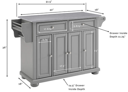 Crosley Furniture Full Size Stainless Steel Rolling Kitchen Island Storage Cart, Microwave Stand, Spice Rack, Gray