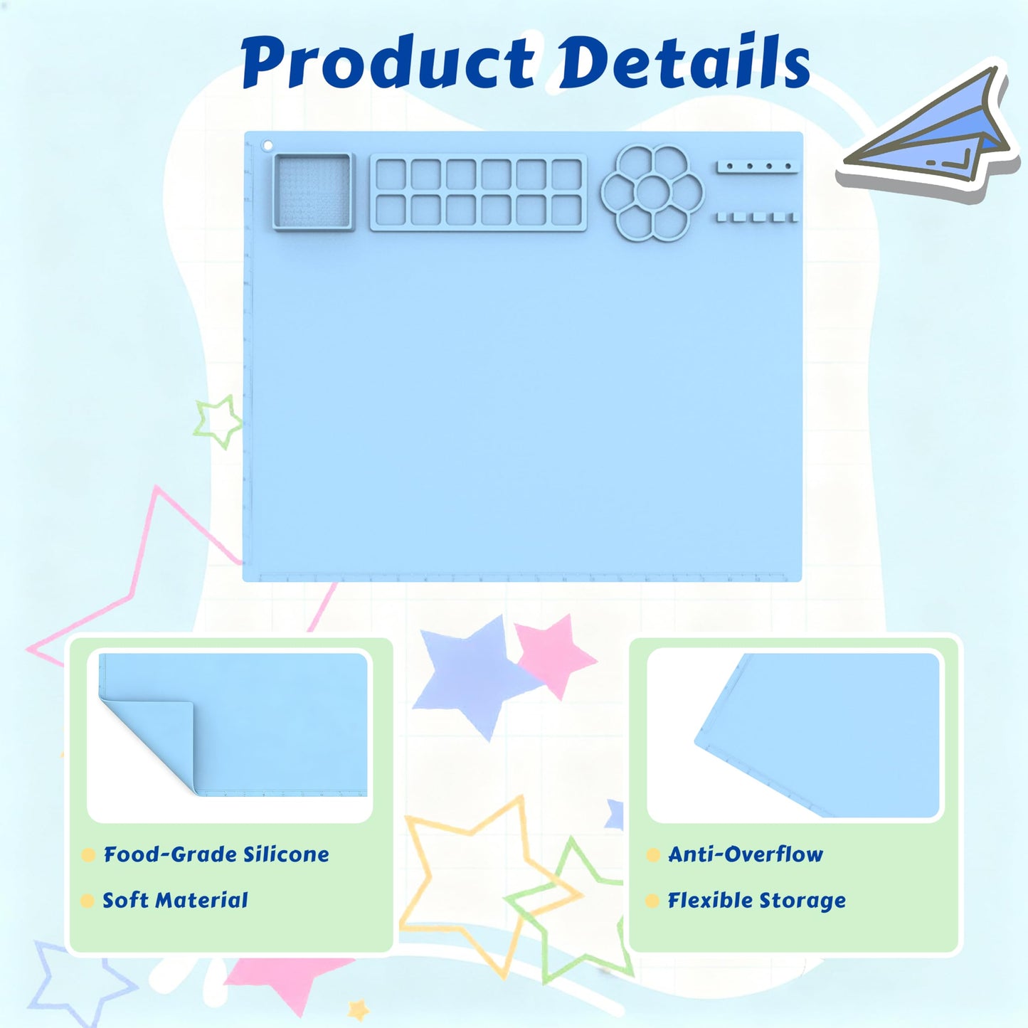 DreamingDay Painting Station Set, Upgraded Paint Brush Cleaner and Silicone Painting Mat with 10 Paint Brushes, Art Painting Supplies Set Gifts（Blue）