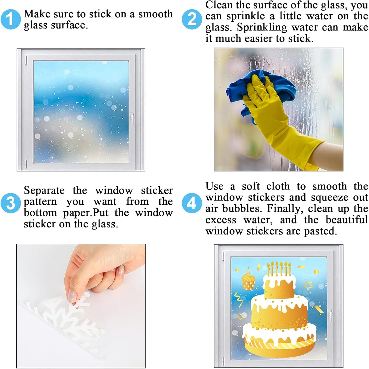 Whaline 134Pcs Birthday Window Clings, Gold Yellow Decals for Birthday Party Home School Decorations