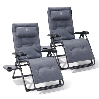 EVER ADVANCED Aluminum Zero Gravity Chair Oversized, Thick Padded Reclining Lounge Chair with Adjustable Headrest & Side Table, Heavy Duty Support 350 lbs, Foldable for Outdoor & Indoor, Gray-2 Pack