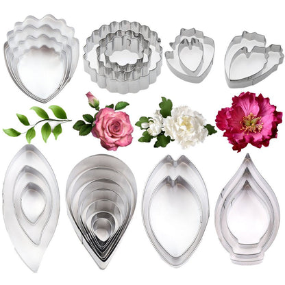 26Pcs Stainless Steel Gum Paste Flower and Leaf Cutter Set Fondant Flower Cookie Cutter Sugarcraft Making Tool for Wedding,Birthday Cake Decorating