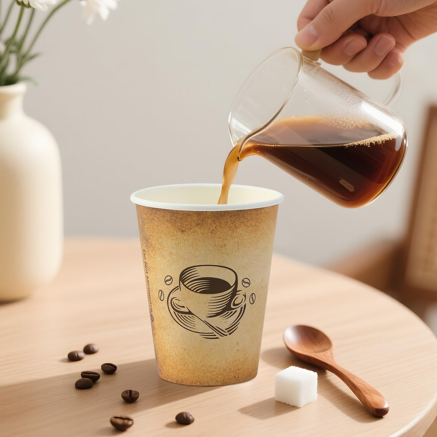 Clawsoff 300 Pack 12oz Paper Coffee Cups, Hot/Cold Beverage 12oz Disposable Coffee Cups, Retro Design, Leak-Proof, Hot or Cold Drink, Cocoa, Chocolate, Coffee Bar Supplies