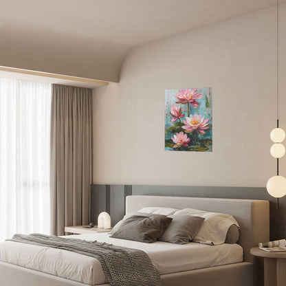 Pink Lotus Wall Art Zen Floral Pond Painting Meditation Peaceful Pictures Spa Room Wall Decor Artwork Framed Decoration For Bathroom Bedroom Living Room Office 12"x16"