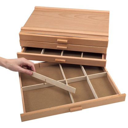 HG Art Concepts 4-Drawer Artist's Chest Craft Storage Box, Natural Birch Finish, Foam-Lined Drawers for Brushes, Removable Dividers, Sturdy Wood Construction, Stackable Solution