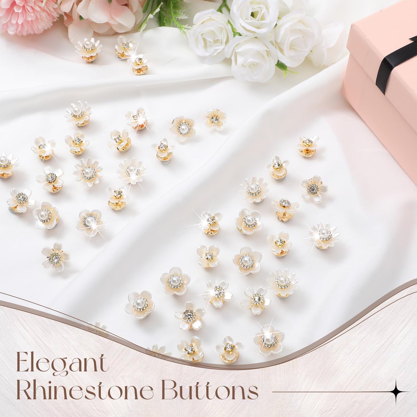 Trnayi 50 Pcs Flower Shape Pearl Rhinestone Brooch Embellishments Brooches and Pins for Women Lapel Pins No Sew Button Charms Accessories for Clothes Bags Wedding DIY Crafts, 5 Styles (Flower Style)