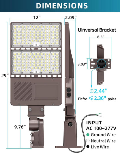 ADUB 10PCS LED Parking Lot Lights 320W 250W 200W, LED Shoebox Light 5700K 5000K 4500K Arm&Slip Fit Mount,Outdoor Pole Light with Photocell, IP65 Commercial Street Area Flood Lighting 100-277V
