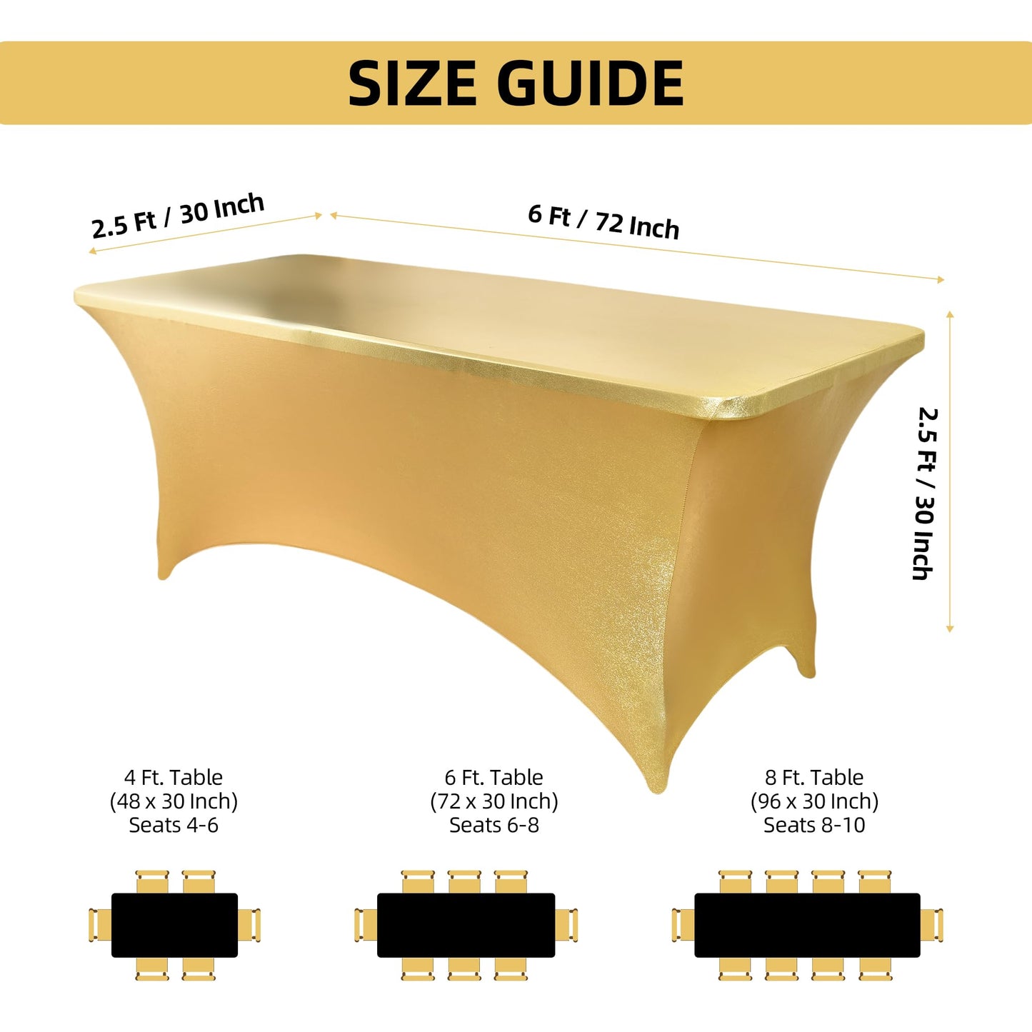 ZarzaaSik 10-Pack 6ft Spandex Table Covers for Rectangle Standard Folding Tables - Wrinkle Resistant Stretch Tablecloths - Ultimate Fitted Table Protector for Parties, Banquet, Wedding