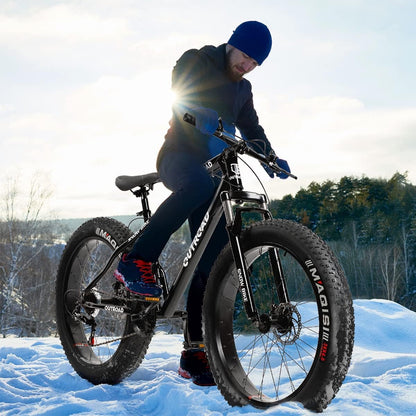 Outroad Mountain Bike Fat Tire with 4-Inch Tire 26 inch Wheels, 21 Speed with High Carbon Steel Frame, Double Disc Brake and Front Suspension Anti-Slip Bikes for Men and Women, Black