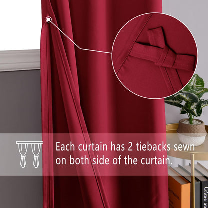 DWCN Blackout Short Curtains with Tiebacks, Thermal Insulated Grommet Window Curtains for Living Room, 38 x 45 inch, Red