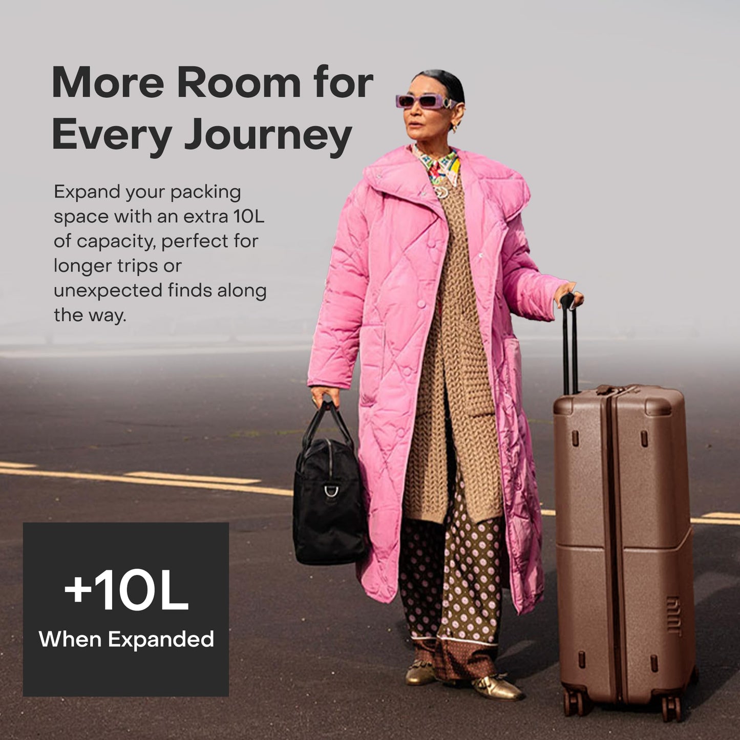 July Checked Plus Expandable - 28.75" Airline Approved Check In Luggage with Wheels, Rolling Suitcase for Men & Women - TSA Lock, Silent Spinner Wheels, Expansion Zip, Y-Strap - Dark Brown