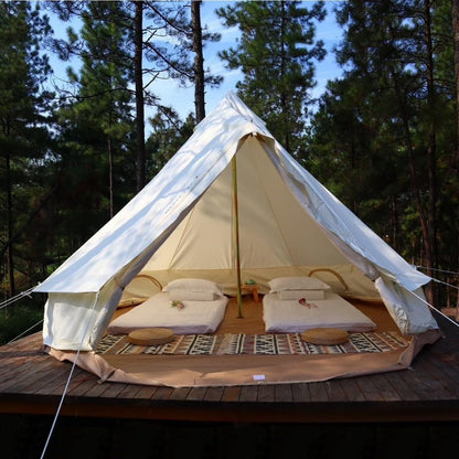 Outdoor Family Camping Safari Glamping Yurt Bell Tent with Mesh Screen - Waterproof Luxury 5M Bell Tent (Off White Oxford, 5M)